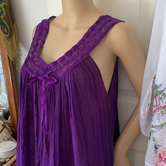Purple Gauze sleeveless boho tunic mini dress babydoll top L - Picture 4 of 13